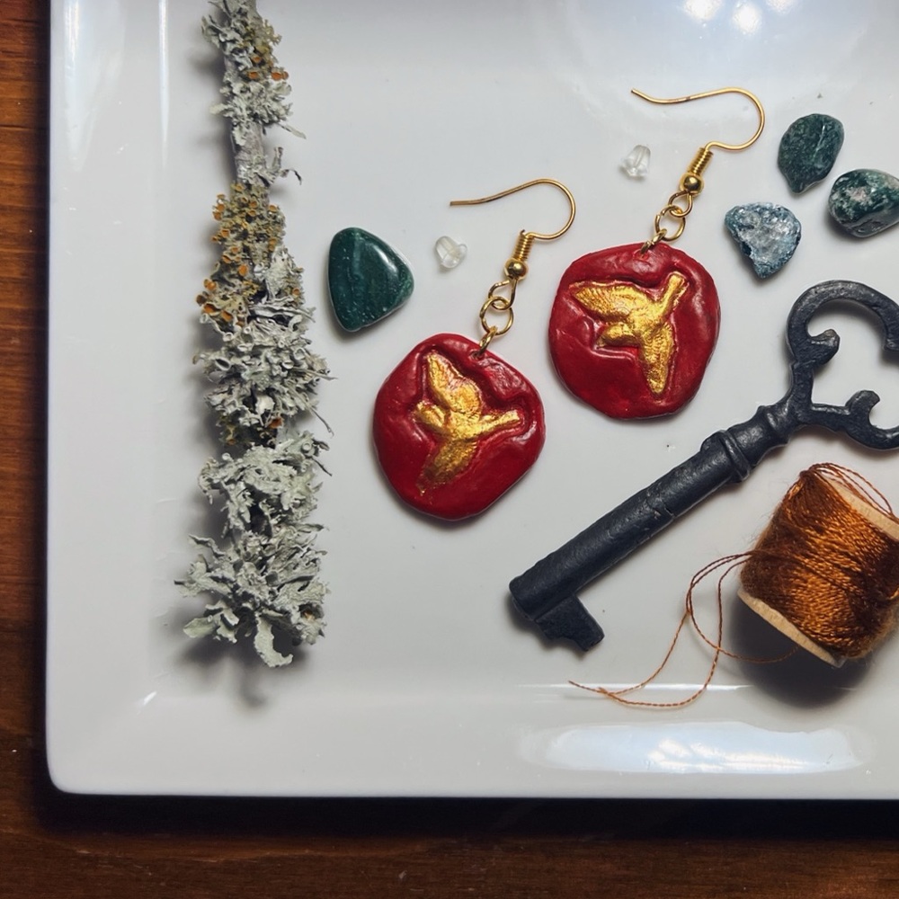 Calling Birds: Wax Seal Style Handcrafted Earrings
